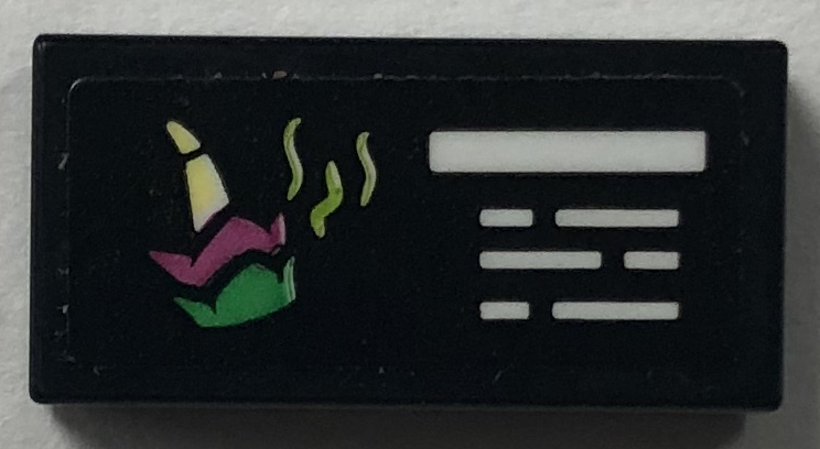 Tile 1 x 2 with Plant Information Sign with White Lines, Bright Light Yellow, Magenta, Green and Lime Amorphophallus Titanum Flower Pattern (Sticker) - Set 41757