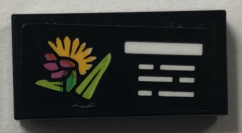 Tile 1 x 2 with Plant Information Sign with White Lines, Bright Light Orange, Magenta, Green and Lime Strelitzia Reginae Flower Pattern (Sticker) - Set 41757