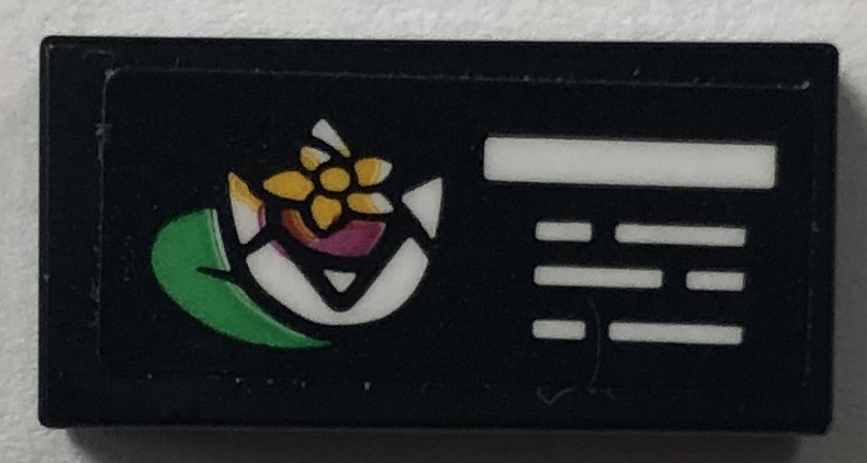 Tile 1 x 2 with Plant Information Sign with White Lines, Bright Light Orange, Magenta and Green Nelumbo Nucifera Flower Pattern (Sticker) - Set 41757