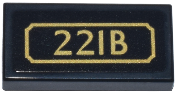 Tile 1 x 2 with Gold Address Plaque '221B' Pattern (Sticker) - Set 10351