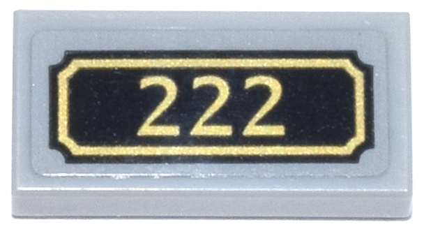 Tile 1 x 2 with Black and Gold Address Plaque '222' Pattern (Sticker) - Set 10351