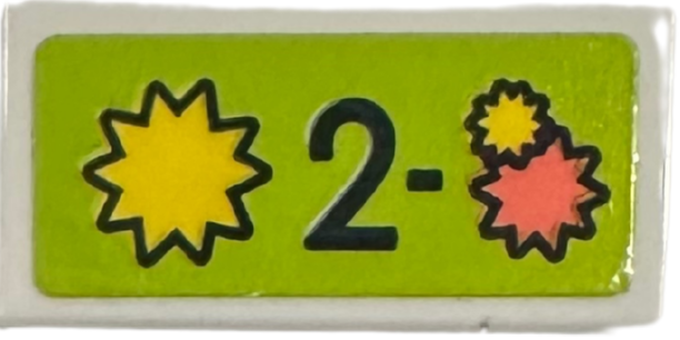 Tile 1 x 2 with '2-', Yellow and Coral Starbursts on Lime Background Pattern (Sticker) - Set 42614