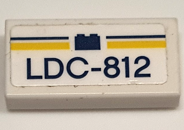 Tile 1 x 2 with Dark Blue and Yellow Stripes, Brick and 'LDC-812' Pattern (Sticker) - Set 40468