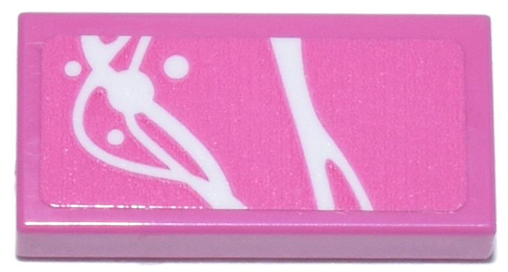 Tile 1 x 2 with White Curved Lines and Dots Pattern (Sticker) - Set 77241