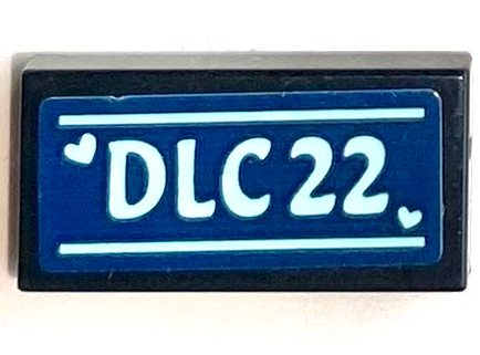 Tile 1 x 2 with Light Aqua 'DLC22' and Hearts on Dark Blue Background Pattern (Sticker) - Set 41704