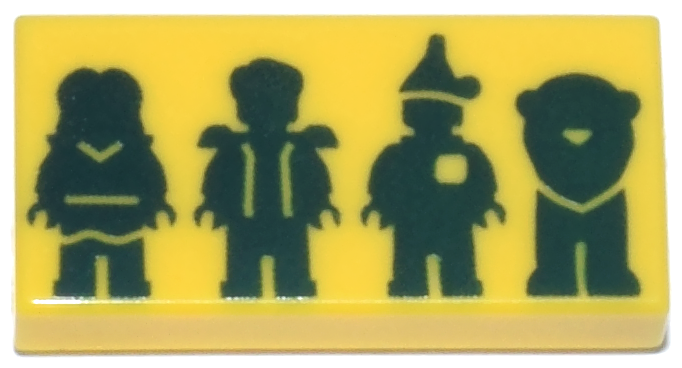 Tile 1 x 2 with Dark Green Dorothy Gale, Scarecrow, Tin Man and Cowardly Lion Silhouettes Pattern
