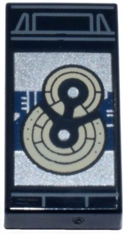 Tile 1 x 2 with Data Cartridge with Light Bluish Gray Case, Silver and Dark Blue Computer Chip and Tan Disc Circles Pattern (Death Star Plans)