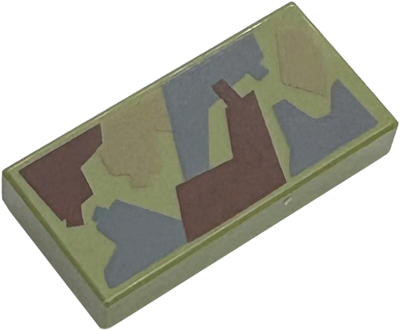 Tile 1 x 2 with Dark Bluish Gray, Dark Tan and Reddish Brown Camouflage Pattern (BrickHeadz Lucas Bandana)