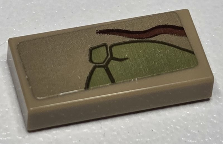 Tile 1 x 2 with Reddish Brown Tree Bark Plates and Olive Green Moss Pattern (Sticker) - Set 76217