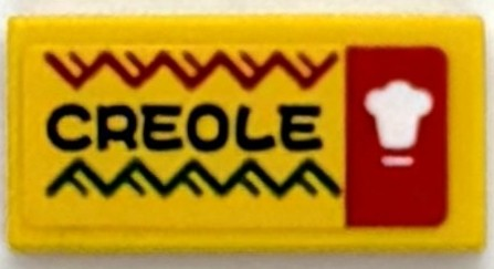 Tile 1 x 2 with Zigzags, Black 'CREOLE' and White Symbol on Red Background Pattern (Sticker) - Set 76294