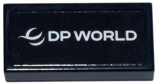Tile 1 x 2 with White 'DP WORLD' Logo Pattern (Sticker) - Set 77251