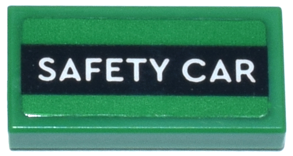 Tile 1 x 2 with White 'SAFETY CAR' on Black Stripe Pattern (Sticker) - Set 76925