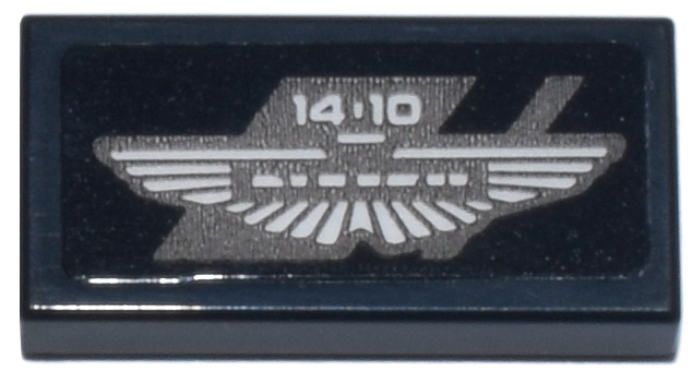 Tile 1 x 2 with Dark Bluish Gray and White Aston Martin Wings Logo and '14-10'  Pattern (Sticker) - Set 76925