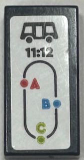 Tile 1 x 2 with Bus Route Map, Letters A, B and C, Dots and '11:12' Pattern (Sticker) - Set 60367