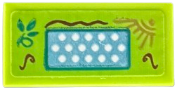 Tile 1 x 2 with Accordion, White Dots, Leaves, Sun and Wavy Lines Pattern (Sticker) - Set 43215