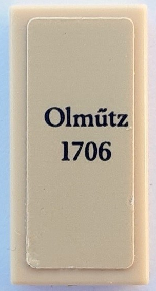 Tile 1 x 2 with Black 'Olmütz 1706' Pattern (Sticker) - Set 910049