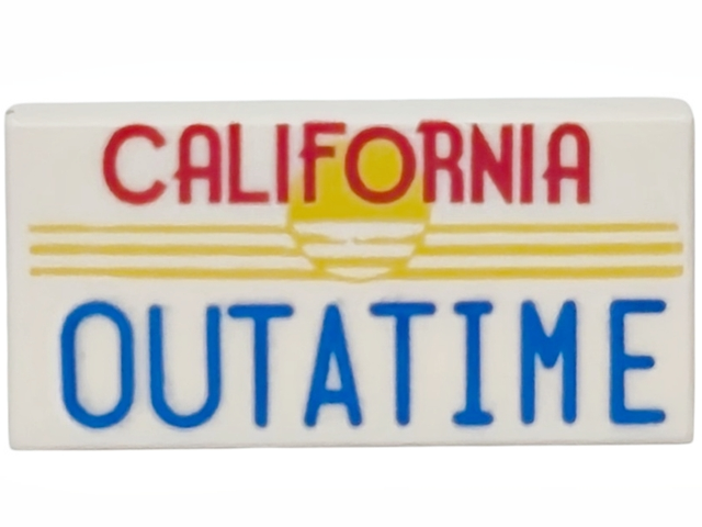 Tile 1 x 2 with Red and Blue 'CALIFORNIA OUTATIME' and Yellow Sun Pattern