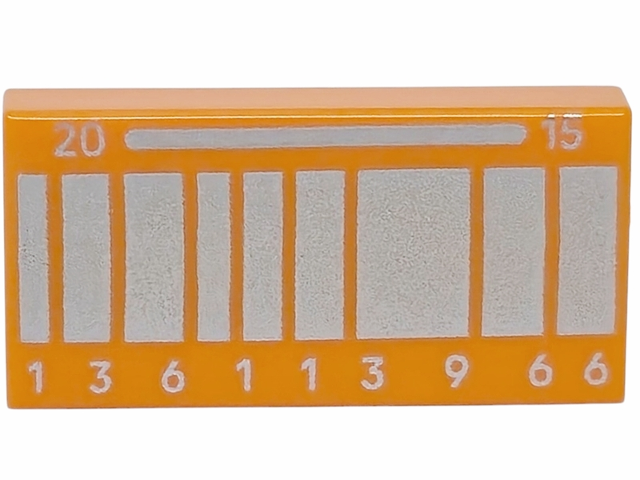 Tile 1 x 2 with Silver Rectangles, '20', '15' and '136113966' Pattern