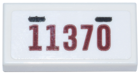 Tile 1 x 2 with License Plate, Black Bars and Dark Red '11370' Pattern (Sticker) - Set 11370