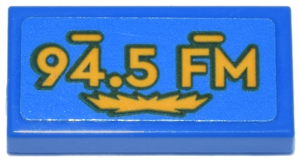 Tile 1 x 2 with License Plate Dark Turquoise and Bright Light Orange '94.5 FM' Pattern (Sticker) - Set 11370