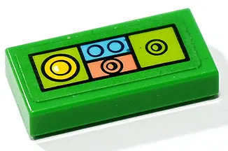 Tile 1 x 2 with Heroica Game Board Section with Lime, Coral, Medium Azure and Yellow LEGO Parts Pattern (Sticker) - Set 41748