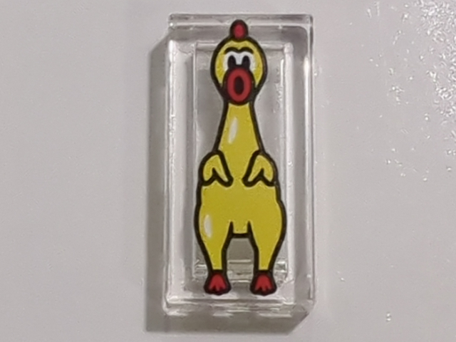 Tile 1 x 2 with Yellow and Red Rubber Chicken Pattern