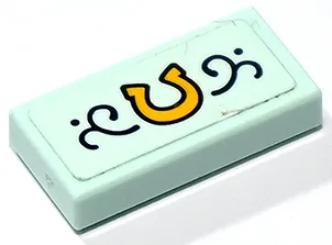 Tile 1 x 2 with Bright Light Orange Horseshoe, Black Dots and Swirls Pattern (Sticker) - Set 41730