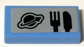 Tile 1 x 2 with Black Classic Space Logo, Fork and Knife Pattern (Sticker) - Set 60349
