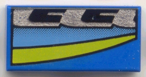 Tile 1 x 2 with Medium Blue, Black, Silver, and Yellow Stripes Pattern Model Left Side