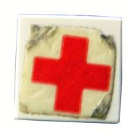 Tile 1 x 1 without Groove with Red Cross Pattern (Sticker) - Sets 363-1 / 460-1 / 555-1 / 653-1