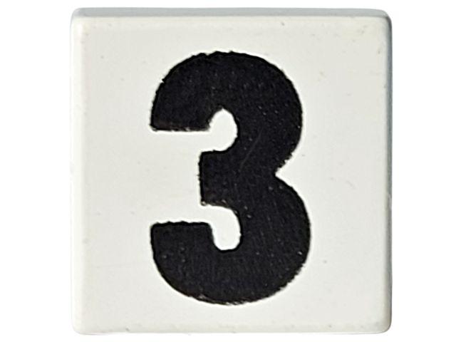 Tile 1 x 1 with Black Number 3 Bold Pattern