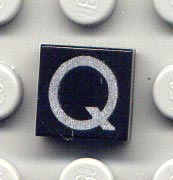 Tile 1 x 1 with Silver Capital Letter Q Pattern (Undetermined Type)