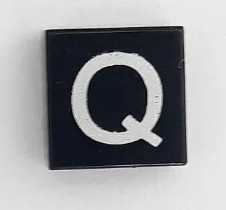 Tile 1 x 1 with Silver Capital Letter Q Pattern - Smaller Font and Rectangular Line
