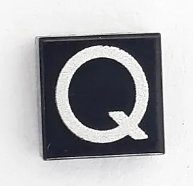 Tile 1 x 1 with Silver Capital Letter Q Pattern - Larger Font and Parallelogram Line