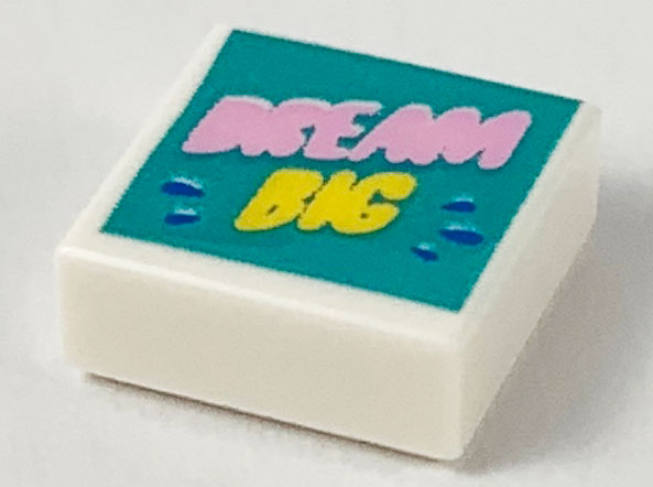 Tile 1 x 1 with Bright Pink 'DREAM', Yellow 'BIG', and Blue Drops on Dark Turquoise Background Pattern