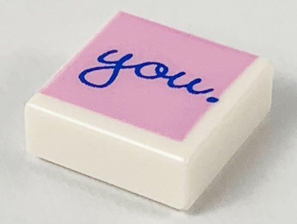 Tile 1 x 1 with Blue 'you.' Script on Bright Pink Background Pattern