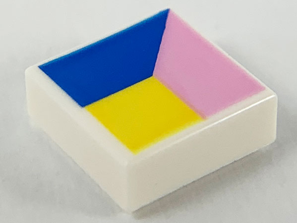 Tile 1 x 1 with Blue, Bright Pink and Yellow Polygons Pattern