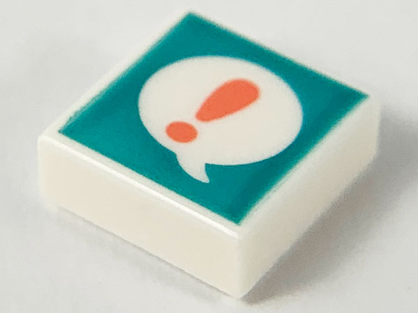 Tile 1 x 1 with Coral Exclamation Mark in Speech Bubble on Dark Turquoise Background Pattern