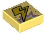 Tile 1 x 1 with Yellow Lightning Bolt, Metallic Pink and White Explosion Pattern