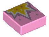 Tile 1 x 1 with Metallic Pink, White, and Yellow Explosion Pattern