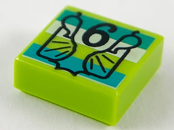 Tile 1 x 1 with Black '6', Dark Turquoise and White Stripes Pattern