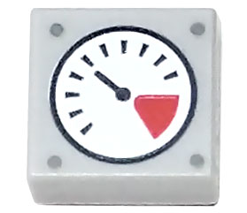Tile 1 x 1 with White and Red Gauge, Black Thin Needle, and Rivets Pattern