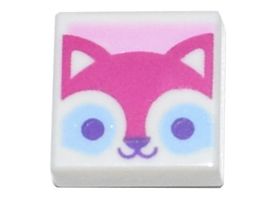 Tile 1 x 1 with Magenta Cat Face with Bright Light Blue and Dark Purple Eyes on Bright Pink Background Pattern