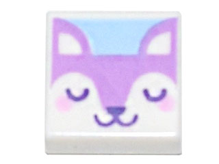 Tile 1 x 1 with Medium Lavender Dog Face with Dark Purple Closed Eyes, Nose, and Mouth Pattern