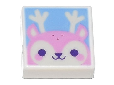 Tile 1 x 1 with Bright Pink Reindeer Face with Dark Purple Eyes on Bright Light Blue Background Pattern
