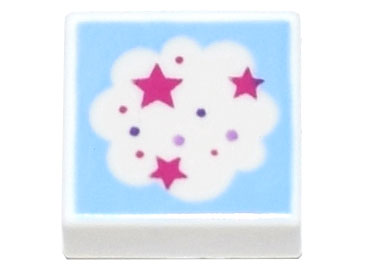 Tile 1 x 1 with Cloud with Magenta Stars on Bright Light Blue Background Pattern