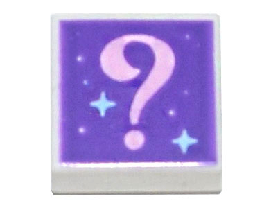 Tile 1 x 1 with Bright Pink Question Mark and Bright Light Blue Sparkles on Dark Purple Background Pattern