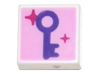 Tile 1 x 1 with Dark Purple Key and Magenta Sparkles on Bright Pink Background Pattern