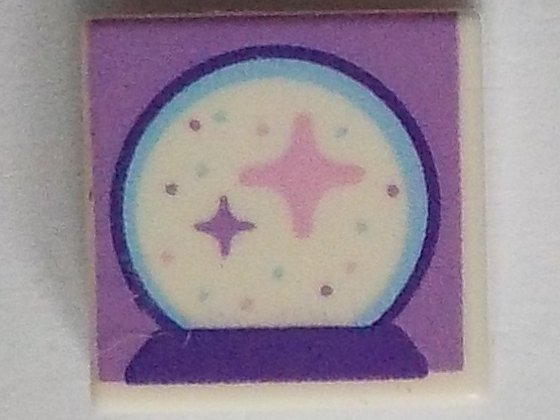 Tile 1 x 1 with Crystal Ball with Sparkles and Dark Purple Base on Medium Lavender Background Pattern