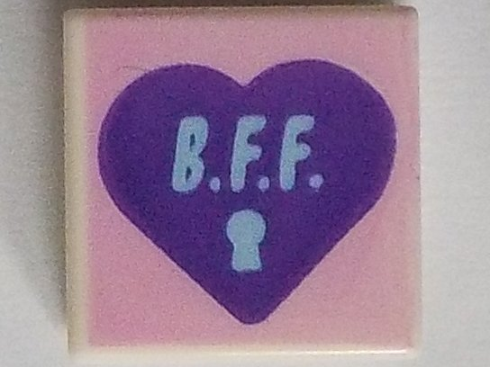 Tile 1 x 1 with Dark Purple Heart with 'B.F.F' on Bright Pink Background Pattern